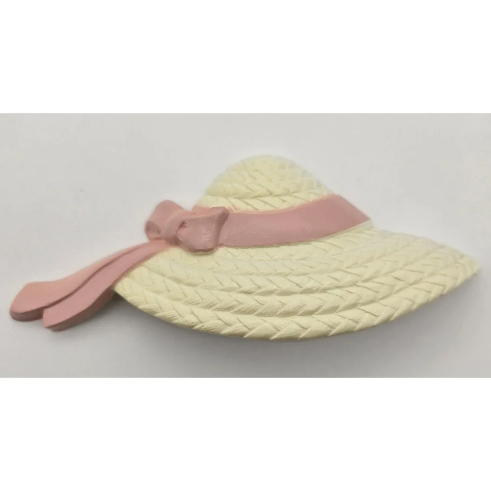 Burwood 1998 USA Wall Plaques Set 3 Pink Ribbon Straw‎ Hat Shabby Chic Decor